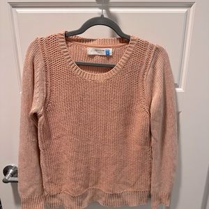 Anthropologie women’s sweater in nude/orange, cable knit, size M